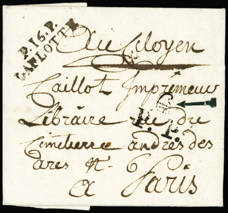 MP "P 16 P Laflotte" + paraphe manuscrit de confirmation, (1796), ind 20. TB
