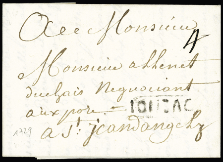 Jonzac : MP avec amorce de cadre "Ionzac" (1729) (L n°2), ind 24, RR et TB