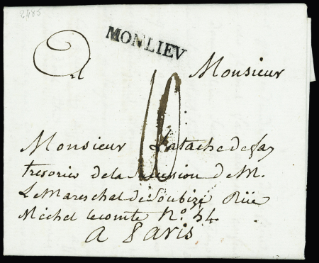 Montlieu : lettre avec MP "Monlieu" (1791, L n°1), ind 25. Frappe superbe, ind 25