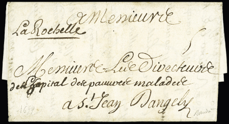 Marque manuscrite "La Rochelle" (1699 - l'une des dernières marques manuscrites connues) ind 22, RR et TB