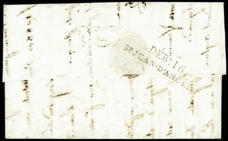 Lettre avec MP "32 Bordeaux" (1805) pour Cognac + taxe manuscrite 8 et au verso MP "Deb 16 St Jean d'Angély", ind 20. TB