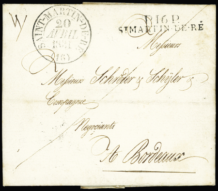 Lettre avec MP "P 16 P St Martin de Ré" + CAD T13 "Saint Martin de Ré (16)" (1831), ind 19, association RR et TB