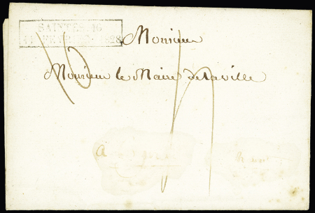 CAD rectangulaire d'essai "Saintes 16 11 fevrier 1828", frappe faible mais RRRR, ind 26