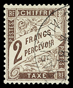 N°26 et 27 1f et 2f marron, obl., TB. Le 5f signé