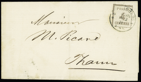 N°3 4c gris-lilas obl. càd Strasbourg 15 2 1871 sur