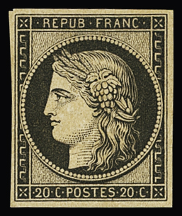 N°3f 20c noir, réimpression de 1862, neuf * (charnière