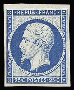 N°10c 25c bleu, réimpression de 1862, neuf *, très