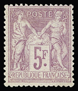 N°95 5f violet sur lilas, Type II, neuf **, très