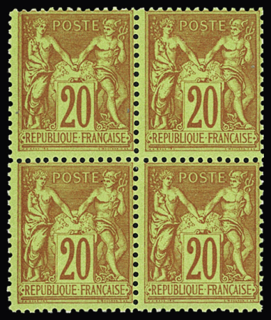 N°96 20c brique sur vert, Type II, en bloc de 4, neuf