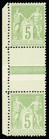 N°106a 5c vert-jaune Type I (en bas) et type II (en