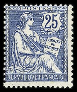 N°127a 25c bleu, variété impression recto-verso,