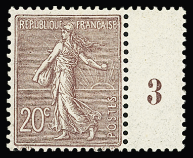 N°131 20c brun-lilas avec millésime 1 sur bandelette