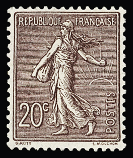 N°131a 20c brun-lilas foncé, très bien centré,
