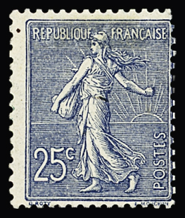 N°132d 25c bleu, variété impression recto-verso,