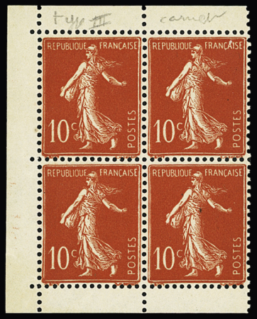 N°135d 10c rouge, Type III, deux paires verticales