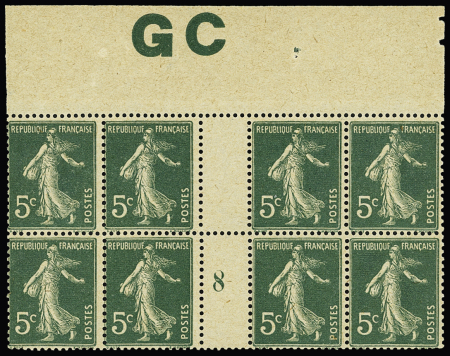N°137h 5c vert foncé, Type I, papier GC, bloc de