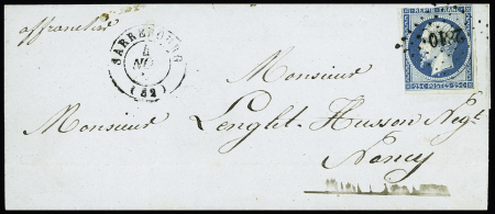 N°10, touché, OBL PC 2810 + T15 "Sarrebourg (52)" sur lettre pour Nancy. TB