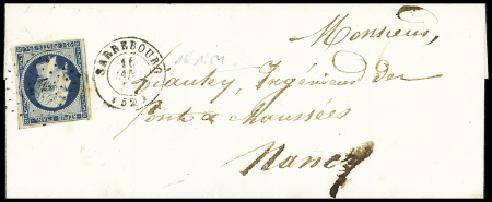 N°10 OBL PC 2810 + T15 "Sarrebourg (52)" (16 janv 54) sur lettre pour Nancy. TB