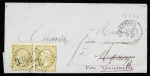 2 lettres, dont un faire-part de deuil OBL CAD T15 "Sarrebourg" et 1 fragment avec bande partielle AFF n°24 OBL GC 3304 + T15 "Sarrebourg" (1866) et 1 lettre AFF n°21 en paire OBL GC 3304