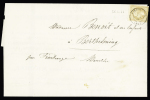 2 lettres, dont un faire-part de deuil OBL CAD T15 "Sarrebourg" et 1 fragment avec bande partielle AFF n°24 OBL GC 3304 + T15 "Sarrebourg" (1866) et 1 lettre AFF n°21 en paire OBL GC 3304