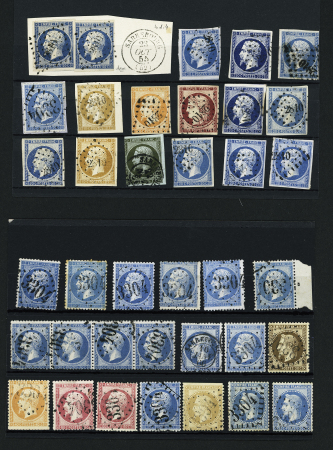 17 timbres détachés (dont un n°6) OBL PC 2810 et 20 Empire dentelés OBL GC 3304 (1 avec CAD)
