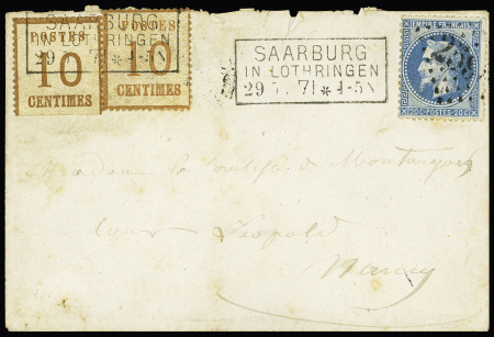 N°29 OBL GC 2598 + Alsace n°5, 2 pièces OBL CAD Saarburg in Lothringen 29.5.71" sur lettre. TB