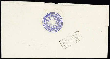 Lettre en franchise avec CAD "Zabern im Elsass" (1872) adressée à Sarrebourg avec sceau de papier bleu "Kaiserlicher ober - procurator zu Zabern". TB