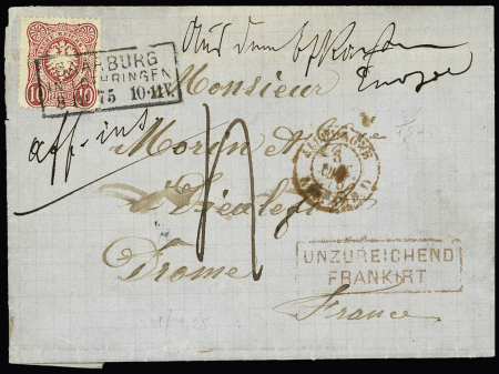 Allemagne n°32 OBL CAD rectangulaire "Saarburg  in Lothringen" (8.10.75) sur lettre pour Dieulefit (Drôme) avec taxe 4 manuscrite + griffe encadrée "Unzureichend frankirt". TB
