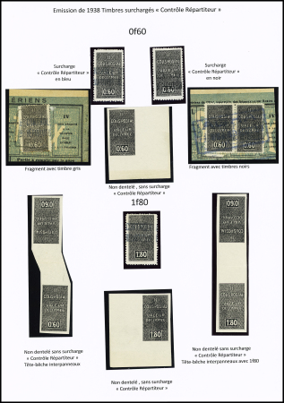 N°51 à 54 Série avec 0,60, le même sur 2 fragments, 0,60 ND sans surch. « contrôle Répartiteur » . 1F80, ND sans surcharge « C.R. » , 0,60 ND sans surch. »C.R. » Tête-bêche interpanneaux, 0,60 ND sans surch