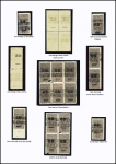 N°15A et 15, Ensemble sur 3 pages : 1 timbre N° 15A, 1 ND, 46 timbres N° 15 dont : surch. déplacée, 65o au lieu de 65c, ND, barre inférieure épaisse , double surch. des barres, 2 blocs de 4 avec double surch. des