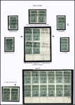 N°28, Ensemble sur 3 pages de 53 timbres dont type 1: ND, pli accordéon , surch. déplacée, 5 cassé, surcharges décalées, double surch. dont une en diagonale f plus haut, (plus haut, surcharge large tenant à étro