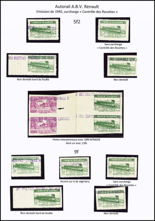 N°151/152, Ensemble de 13 timbres : 5F2, sans surch. « C. des R. », ND bord de feuille ND, paires interpanneaux avec 18f6 M'RAEIR dont un avec 13f6 au lieu de 18f6 9F, accent sur A de Algériens, sans surch. « C. des