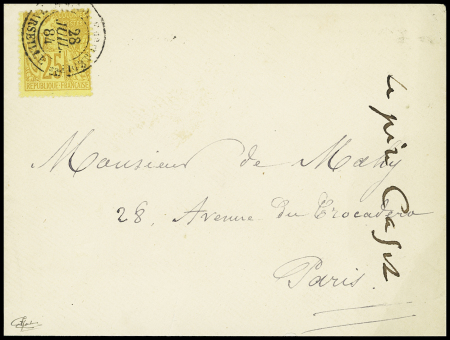 N°92, 25c bistre-jaune, OBL CAD "Escad de la Meditée Marseille" (1884) sur lettre pour Paris. TB