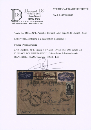 N°15 50f Burelé +poste n°235 + 391+393 sur lettre