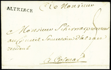 MP "ALTKRICK" sur lettre pour Colmar 1753, TTB