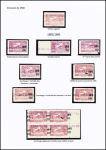 N°163 Ensemble sur 2 pages de 19 timbres dont surch. « C des R » renversée, chiffre 8 cassé donnant 3, surcharges déplacées, à cheval, double surch., N.D. surch. déplacée, N.D. double surch. dont une renversée