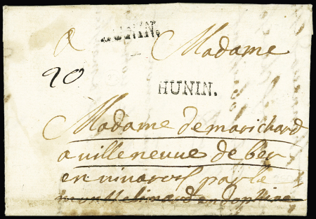 MP "HUNIN." sur lettre 1715 pour Villeneuve de Berg