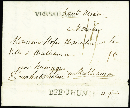 Rare MP "DEB.DHUNIN" au verso d'une lettre 1773 de