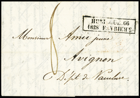 Rare MP "HUNINGUE 66 : 1828 FEVRIER 3" avec variété