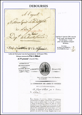 "deb. d'altkirch" manuscrit au dos d'un LAC 1794 avec