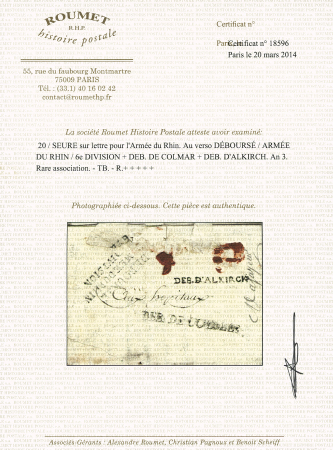 MP "DEBOURSE / DE L'ARMEE DU RHIN / 6e DIVISION" au