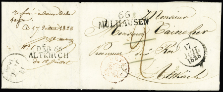 MP "DEB.66 ALTKIRCH" avec rare cachet DETAXE fleurdelisé