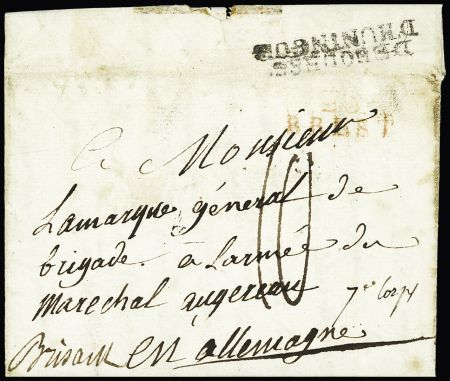 Rare MP "DEBOURSE / D'HUNINGUE" sur lettre d'amour
