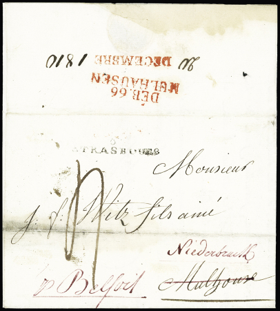 Rare MP "DEB.66 MULHAUSEN" en rouge + MP 'arrivée