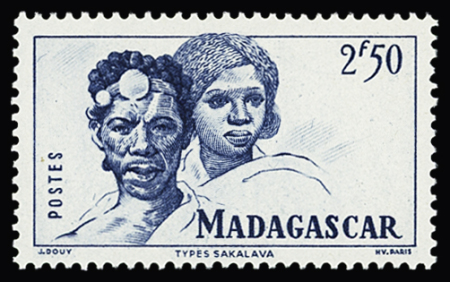 N°309D 2f50 Types Sakalava en bleu, non émis, **,