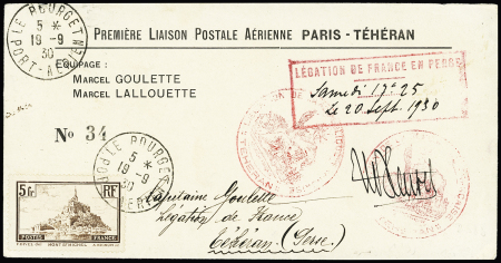 19/20.9.1930. 1ère liaison Paris - Téhéran par Goulette et Lallouette. Enveloppe spéciale - 50 exemplaires existants (M276). TB
