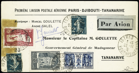23/27.11.1931 Paris Djibouti - Tananarive par Goulette et Salel. Enveloppe spéciale tirée à 50 exemplaires. Signée Goulette (M296). RR et TB