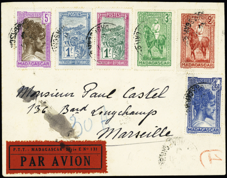 13/25.11.1931 Tananarive - France par Moensch et Burtin lettre recommandée avec étiquette rouge locale par avion. Vol rare (M15 Madagascar). TB