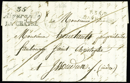 Lettre avec double cursive "35 Aigurande La Châtre" + MP "P 35 P La Châtre", ind 24, association rare et TB.