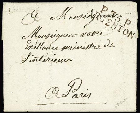 MP "P 35 P Argenton" (40x11mm) - 1826 sur lettre. Très jolie frappe, ind 18